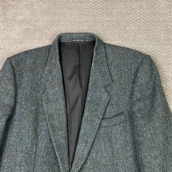 Harris Tweed Herringbone Blazer Sport Coat Men's 46 TALL Turquoise Blue Wool 46L - Picture 2 of 15
